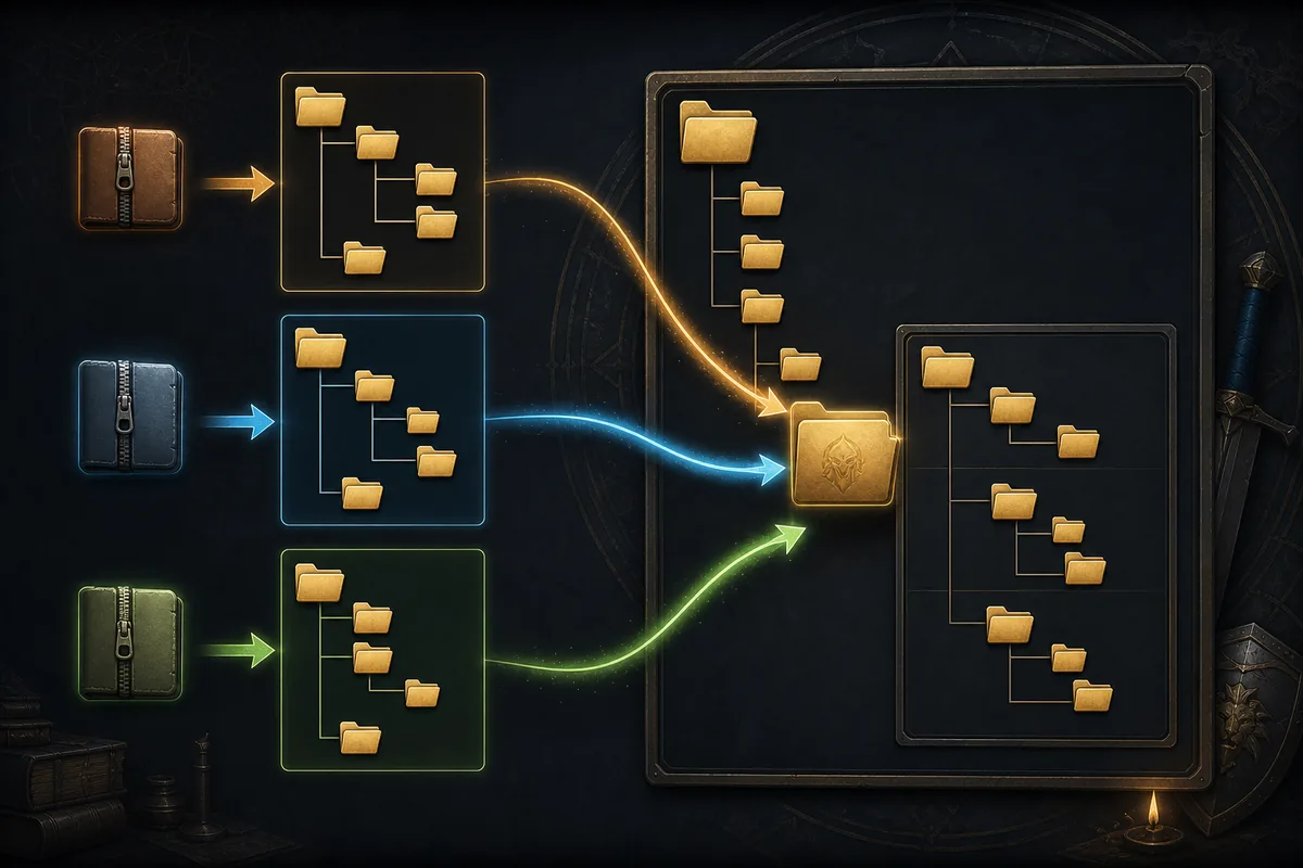 Illustrated ZIP extraction and nested addon folder workflow