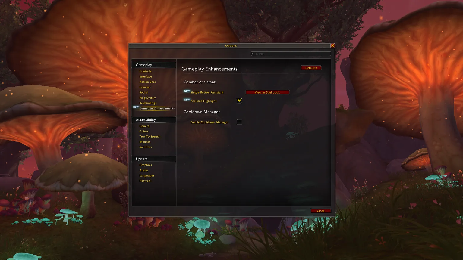World of Warcraft Gameplay Enhancements settings for Single-Button Assistant and Assisted Highlight